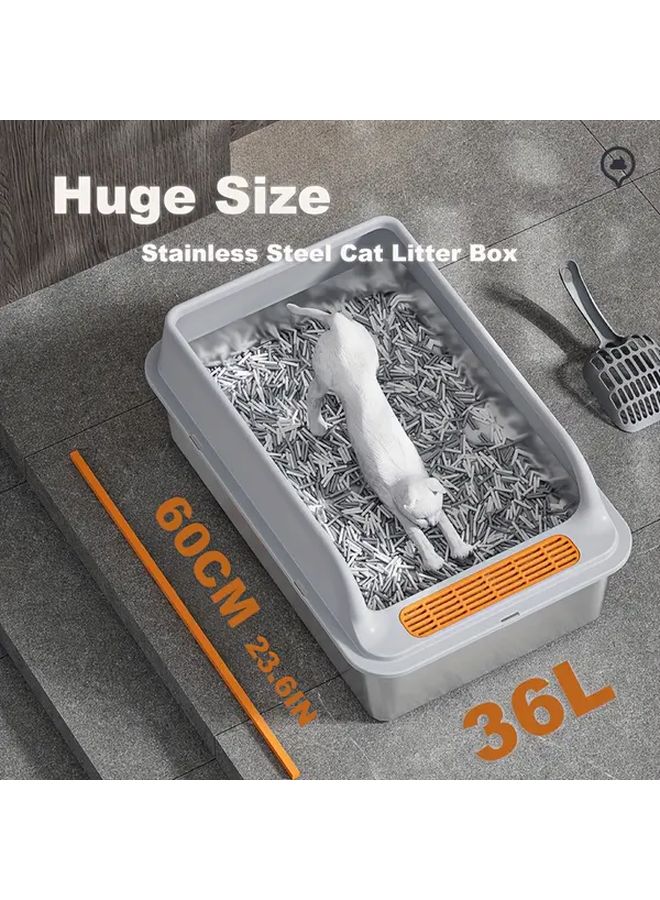 CAMELDAILY Black XL High Sided Stainless Steel Cat Litter Box Anti Spill Edges - Image 2